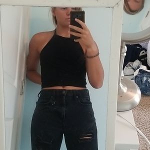 Black halter crop top